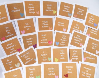 Positivity Cards, 30 Affirmation Cards, School Encouragement Cards, Anxiety Support Cards, Lunch Note Cards,  Proud of You