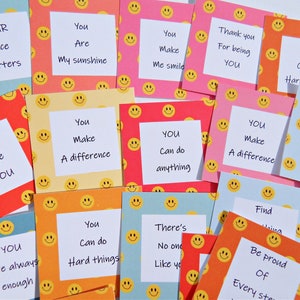 Cartes d'encouragement visage heureux, 24 cartes d'affirmation plates, Cartes de compliments, Cartes visage heureux, Cartes de correspondance pour le déjeuner, Cartes de positivité de la gentillesse
