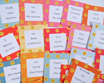 Colorful Mini Encouragement Cards, 24 Affirmation Cards, Compliment Cards, Happy Face Cards, Lunch Note Cards, Kindness Cards, Positivity