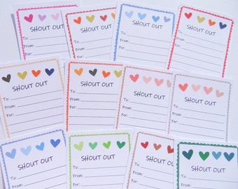 Printable Teacher Shout Out Cards, Recognition Cards, Good Work Reward cards, Staff Shout Out Cards, Hearts Encouragement Cards