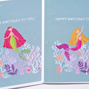 Carte d'anniversaire sirène, carte d'anniversaire fille, cartes pour petites filles, créatures de la mer, anniversaire nautique, cartes pour rousses, mbc3