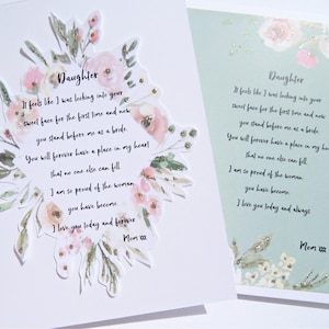 Carte de mariage pour fille, À ma fille sur la carte de votre mariage, souvenir du jour du mariage, cadeau pour le mariage d'une fille, gwdw2