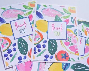 Floral Thank You Card Set, 8 cards, Appreciation Cards, Gift for Teachers, Citrus note cards, Postcards, Botanical Notecards