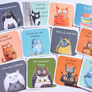 Cartes positives pour enfants, 12 petites cartes d'encouragement. Cartes mignonnes de chat, cartes d'encouragement. Fier de vous. Cartes de positivité pour enfants. Camp d'été