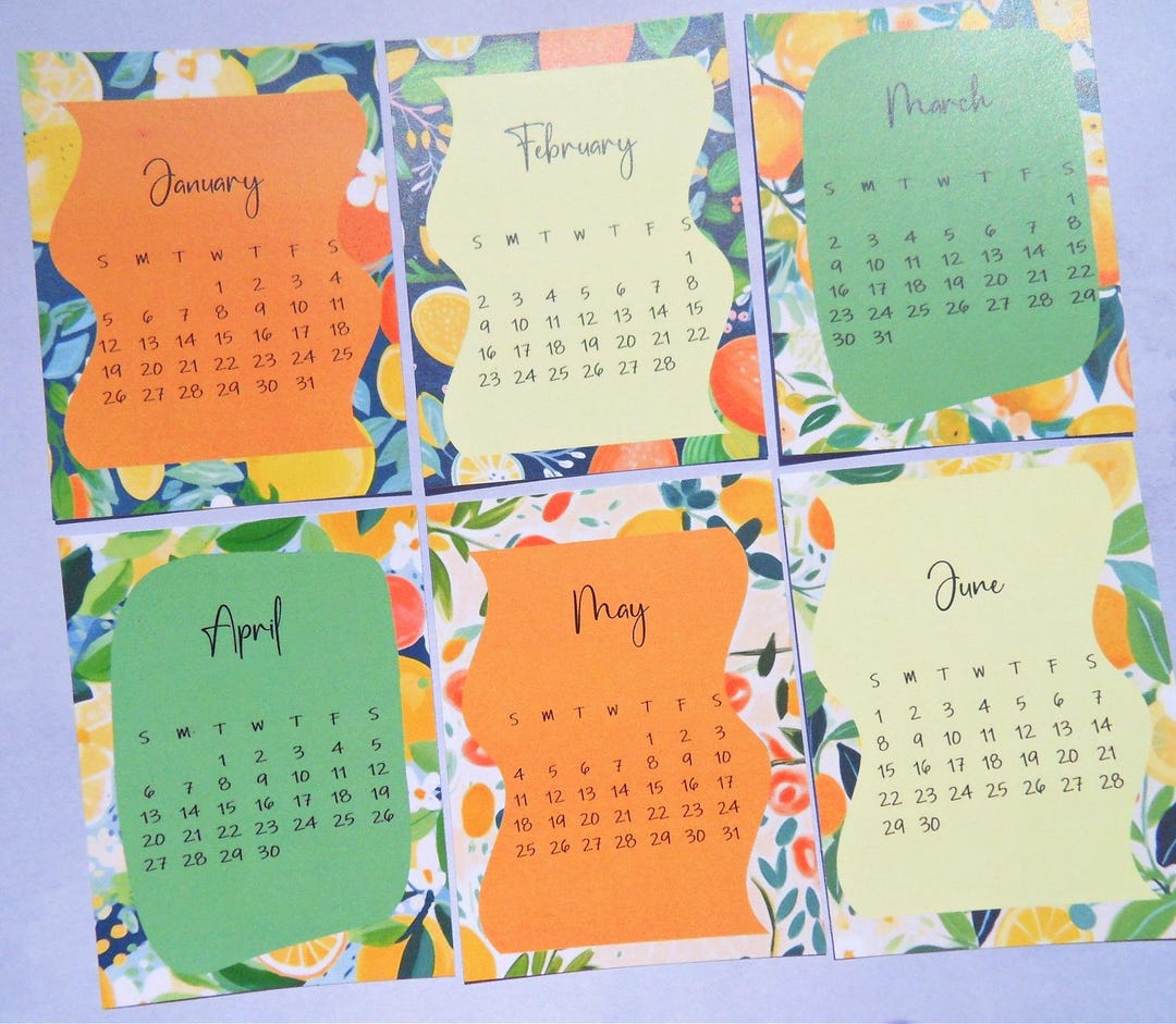 Printable 2025 Small Pocket Calendar. 3 Inch X 4 Inch. Mini Citrus and Floral Calendar. Planner