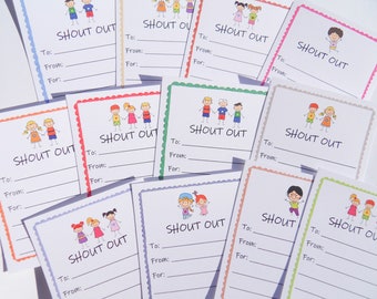 Printable Teacher Shout Out Cards, Digital Recognition Cards, Good Work Reward cards, Kids Shout Out Cards, Boy and Girl Encouragement Cards