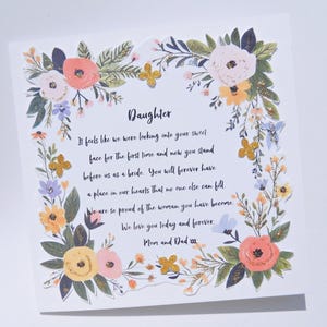 Sentimental Wedding Card for Daughter, Wedding Day Card for Daughter, Wedding Keepsake from Mom and Dad, dwd62