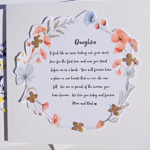 À notre fille pour sa carte de mariage, carte de mariage pour fille, souvenir du jour du mariage des parents, mdw1