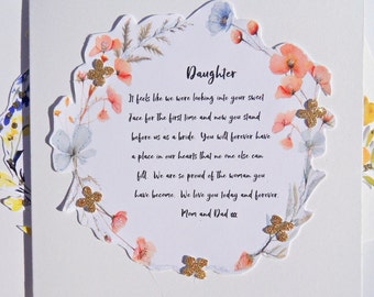 To our daughter on her wedding day card, Wedding Day Card for Daughter, Wedding Day keepsake from parents, mdw1