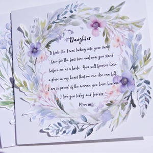 Carte de mariage fille, à ma fille le jour de votre mariage, de la part de maman le jour de votre mariage, souvenir du jour du mariage de maman, wd7