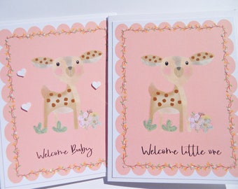 Welcome Baby Girl Card, Woodland Baby Shower, Baby Congratulations, Mommy to Be, New Parents, New Grandparents, wb5
