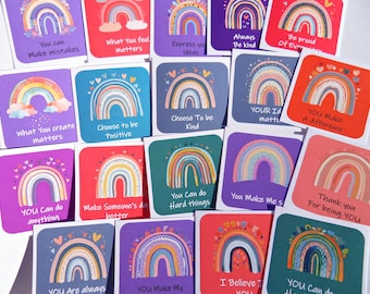 Rainbow Encouragement Cards, 32 Positivity Affirmation Cards, Positivity Message, Compliment Cards, Kindness Cards, Team Building