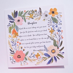 Wedding Day Card for Daughter, To our daughter on her wedding day card, Wedding Day keepsake from parents, wdp1
