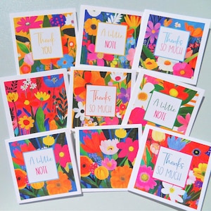 Small Floral Gift Cards, 10 Square Cards, Small Floral Enclosure Cards, Small Thank You Cards, Pocket Size Greeting