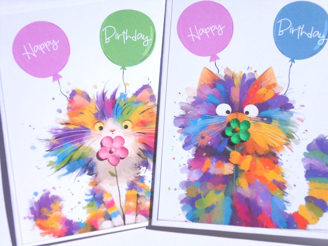 Funny Cat Birthday Card - Cute Cat Lover Birthday Gift for Kids, Girls ...