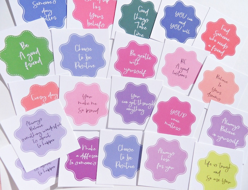 Small Positivity Cards, 40 Affirmation Cards, Encouragement Cards, Mindfulness Cards, Birthday loot bags, Lunch Note Cards, image 1