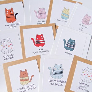 Cartes positives pour enfants, 10 petites cartes d'encouragement. Cartes mignonnes de chat, cartes d'encouragement. Fier de vous. Cartes positives pour enfants