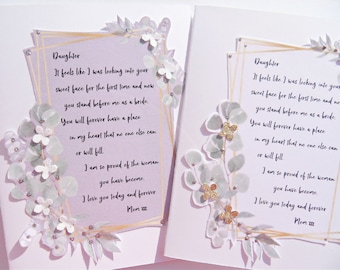 Wedding day card for daughter, To my daughter on your wedding day card, wedding day keepsake, daughter wedding card, wd20