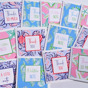 Petites cartes de correspondance nautiques tropicales, 12 cartes, cartes de remerciement coquillage, cartes étoiles de mer, cartes de remerciement preppy, sacs butin pour la douche nuptiale