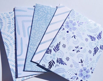 Blue Patterned Envelopes, 5 Envelopes, A2 envelopes, Notecard set, Floral Watercolor Patterned Envelopes,