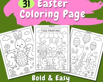 Easter Coloring Pages for Adult, Coloring Book Bold and Easy Coloring Book for Kids Toddlers Preschoolers, Cozy Coloring, PDF