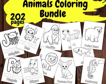 Animal Coloring Pages for Kids, Alphabet, Zoo, Farm, Safari, Jungle (PDF Printable)