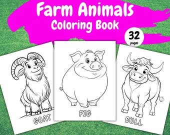 Farm Animals Coloring Pages for Kids (32 Printable Sheets), Easy Toddler & Preschool Farm Coloring Book PDF, Instant Download Activity