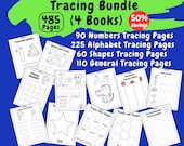 Tracing Practice Worksheets Bundle, Pre-Writing Skills, Handwriting Practice, Alphabet, Numbers, Shapes, Lines (Printable PDF)