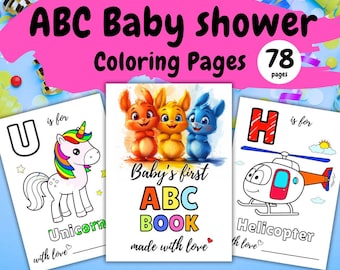 78 pagina's babyshower-abc-boek, kleurboek, babyshowerspel of -activiteit, baby's eerste ABC-boek, alfabetboek, afdrukbare pdf