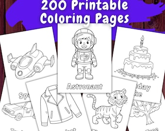200 Printable Coloring Pages for Kids, Preschool, Toddlers, Kindergarten Book, Homeschool Worksheets, download PDF
