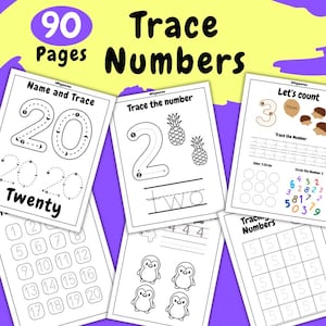 90 Number Tracing Worksheets, Traceable Numbers 1-20, Preschool Worksheets, Printable Number Tracing, Kids Tracing Cards Number