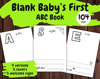 104 Pages Blank Alphabet Book, Baby's First ABC Book, Baby Shower abc Book, Coloring Pages, Coloring Book,  Instant Download