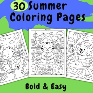 Summer Coloring Pages for Kids & Adult, Bold and Easy Coloring Book, Cute and Comfy Coloring Book, Cozy Coloring, PDF
