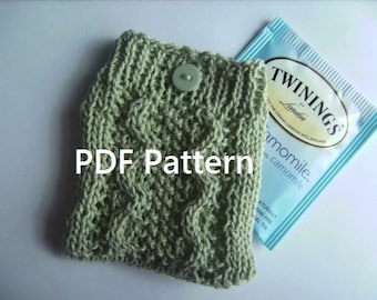PDF Knitting Pattern - Sencha Cable Knit Travel Tea Bag Cozy Holder or Jewelry Pouch II