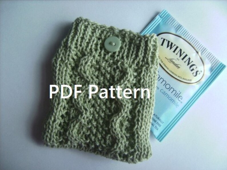 PDF Knitting Pattern Sencha Cable Knit Travel Tea Bag Cozy Holder or Jewelry Pouch II image 1