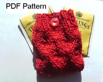 Tea Bag Cozy Pouch Holder - PDF Knitting Pattern - Rooibos Lace Aran Knit Travel