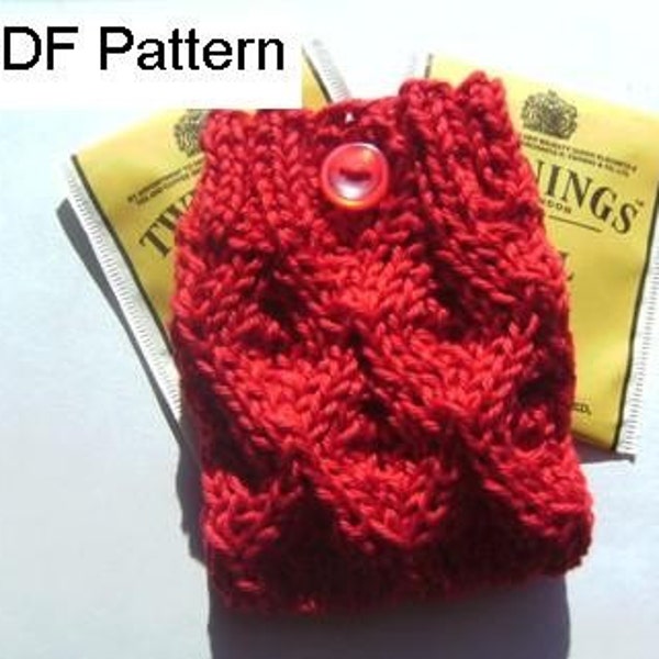 Tea Bag Cozy Pouch Holder - PDF Knitting Pattern - Rooibos Lace Aran Knit Travel