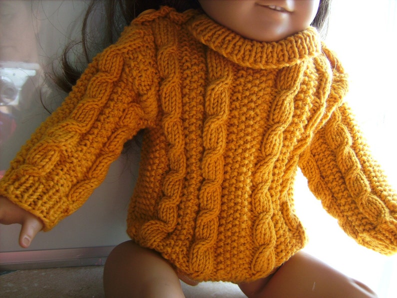 Doll Irish Cable Sweater PDF Knitting Pattern Hand Knit for the 18 American Girl Doll image 2