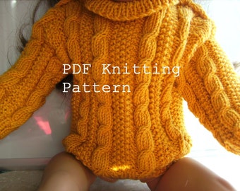 Doll Irish Cable Sweater PDF Knitting Pattern - Hand Knit for the 18" American Girl Doll