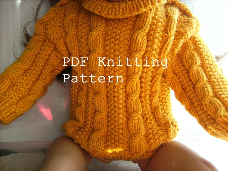 Doll Irish Cable Sweater PDF Knitting Pattern Hand Knit for the 18 American Girl Doll image 1