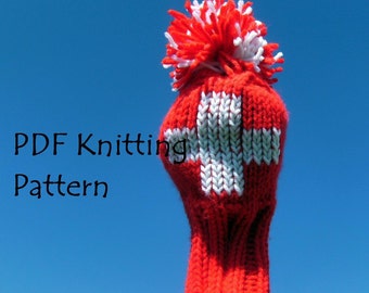 Instant Download Swiss Flag Schweizer Fahne Golf Club Cover - Red White Cross Suisse Schweiz Svizzera Team Switzerland PDF Knitting Pattern