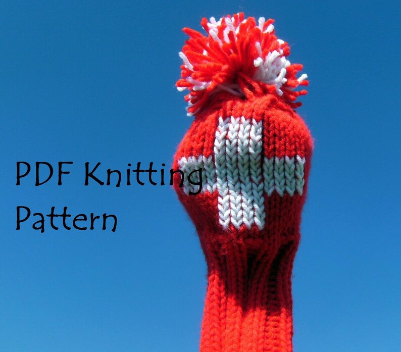 Instant Download Swiss Flag Schweizer Fahne Golf Club Cover Red White Cross Suisse Schweiz Svizzera Team Switzerland PDF Knitting Pattern image 1