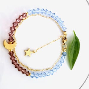 Crystal Bracelet with Crescent Pendant, Gold Chain Bracelet, Elegant Colored Bracelet for Teen, Unique Jewelry, Women&#39;s Jewelry