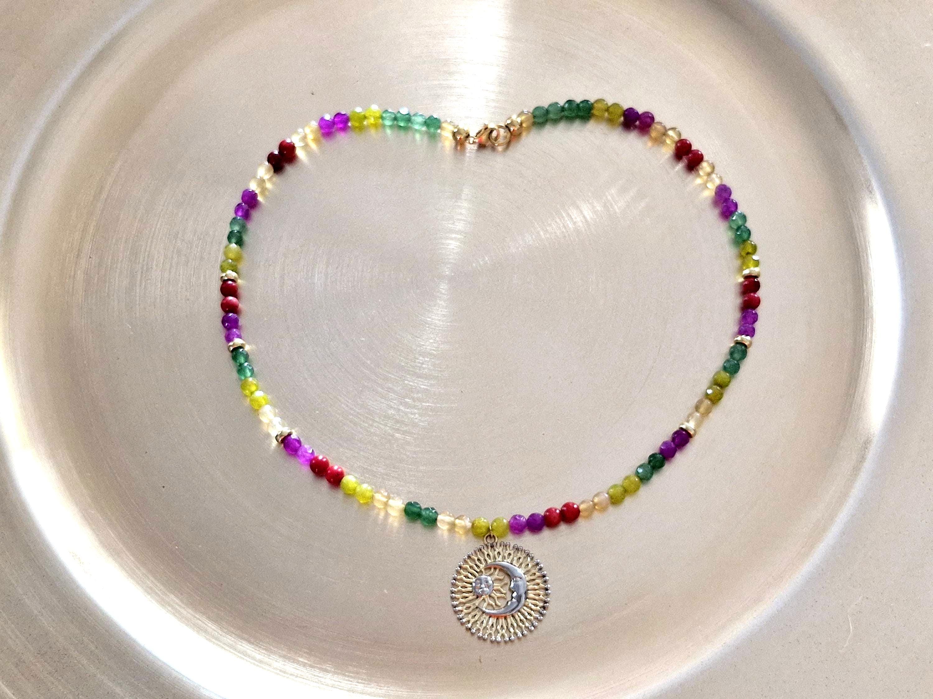 Collier En Calcédoine Naturelle Avec Perles Miyuki Plaqué Or - Fait Main, Neuf Avec étiquettes