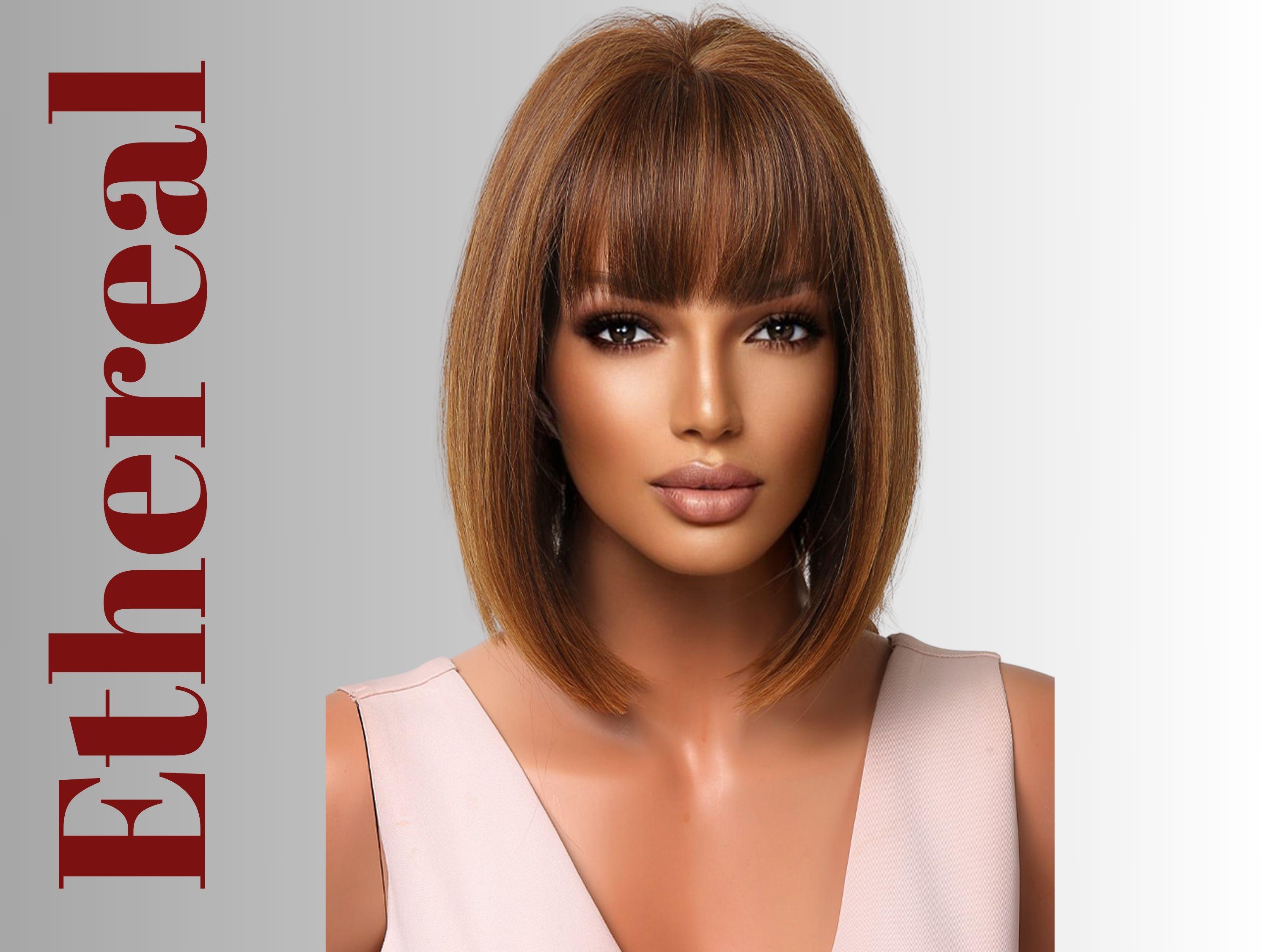 Brown straight heat safe bob wig Amazon.com : GRFIT Wigs Short Straight Bob Wigs with Bangs  main image 2