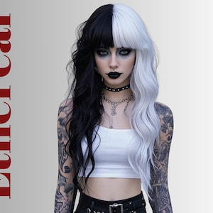 May include: A woman with split black and white hair, wearing a white tube top, black choker, and multiple silver necklaces. The word "Ethereal" is printed vertically in red on the left side of the image. The woman has dark makeup and tattoos on her arms.