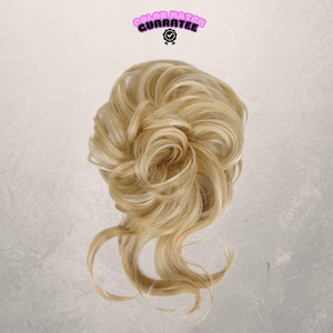 Blond hoogtepunt Rommelig knotje Scrunchy warrig opgestoken haar Extensions Knot Blonde Kleur Krullend Golvend Synthetische paardenstaart paardenstaart