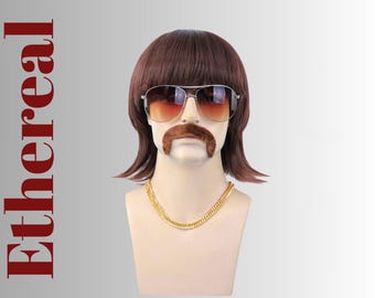 YOUYIKE Rocker Kostüm-Set Für Herren – Mit Vokuhila-Perücke, Sonnenbrille, Tattoo-Ärmeln & Mehr, Für 70er/80er Party