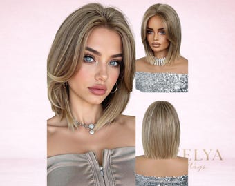 Short Blonde Bob Wig – 12 Inch Layered Straight Hair Wig