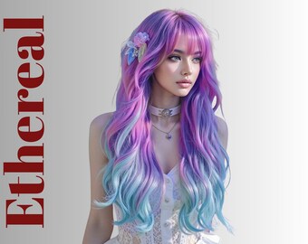 24-inch Wavy Rainbow Wig | Pastel Multi-colour Fringe Hair  display picture 1